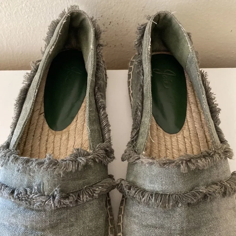 Joie Olive Green Fringe Espadrille Slip On Flats Size 38 US Size 7.5